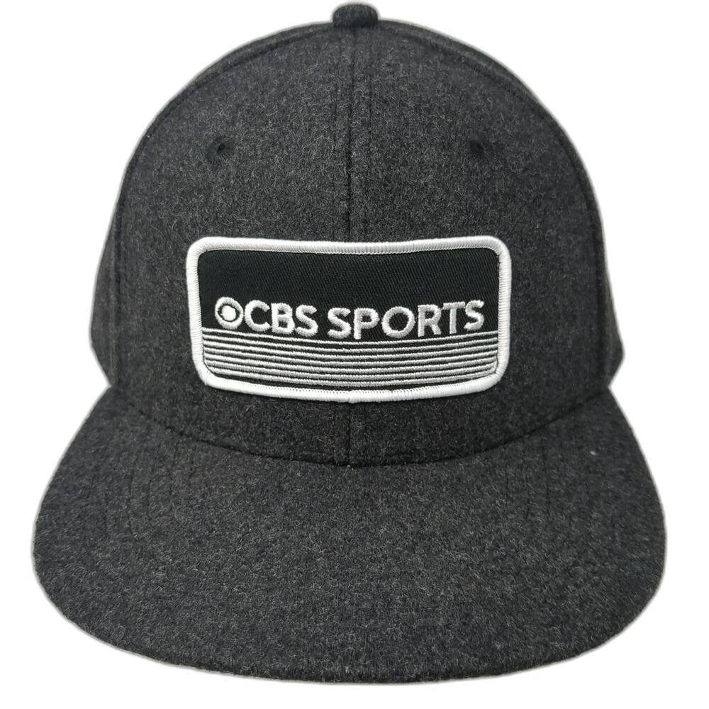 CBS Sports Baseball Cap Gray One Size Wool Blend Flat Brim Strapback Patch Hat